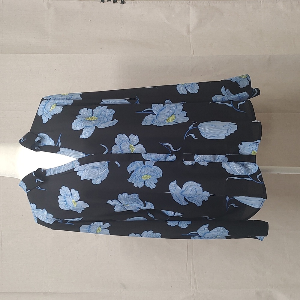 Worthington Long Sleeve Button-Down Blouse with a blue floral design